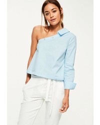 Missguided Blue One Sleeve Deconstructed Blouse