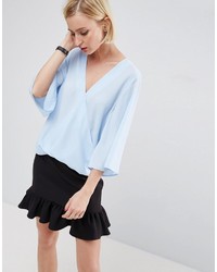 Asos Drape Wrap Top With Fluted Sleeves