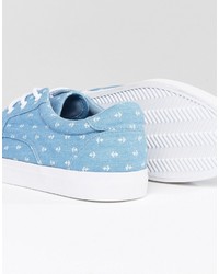 Asos Boat Shoes In Blue Chambray With Anchor Print