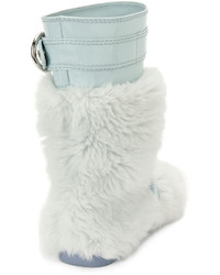 Miu Miu Faux Fur Boot With Buckle Detail Blue