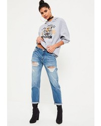 Missguided Blue Relaxed Boyfriend Low Rise Jeans