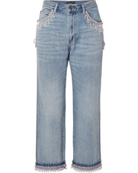 Marc Jacobs Cropped Bead Embellished Boyfriend Jeans