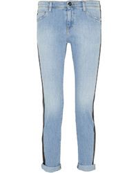 Each X Other Leather Trimmed Mid Rise Slim Boyfriend Jeans
