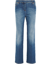 Valentino Studded Cropped Mid Rise Boyfriend Jeans Mid Denim