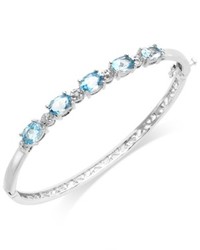 Macy's Blue Topaz And Diamond Accent Bangle Bracelet In Sterling Silver Plate