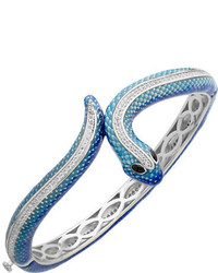 Lord & Taylor Sterling Silver Enamel Snake Bangle With White Topaz