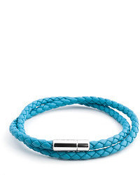 Tateossian Woven Leather Wraparound Bracelet Light Blue