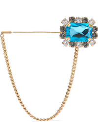 Dolce & Gabbana Gold Tone Crystal Brooch Blue