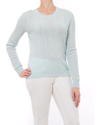 Minnie Rose Luxe Cable Pullover In Spa Blue
