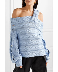Hellessy Melody Off The Shoulder Embellished Cable Knit Cotton Sweater