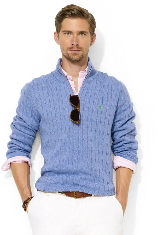 Polo Ralph Lauren Half Zip Cable Knit Tussah Silk Sweater | Where to ...