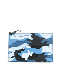 Light Blue Camouflage Leather Zip Pouch