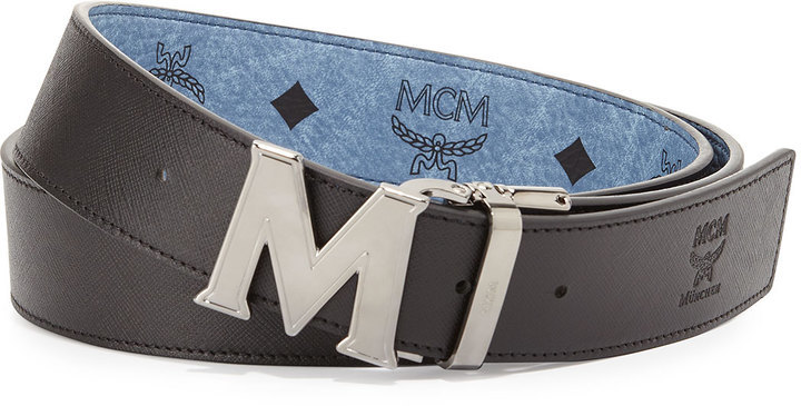 Mcm Reversible M-Buckle Monogram Belt ($295) ❤ liked on Polyvore featuring  men's fashion, men's accessories, men's b…