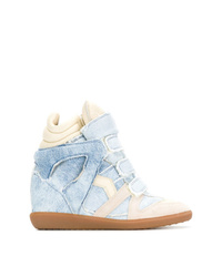 Light Blue Canvas Wedge Sneakers