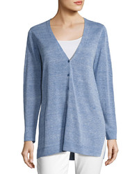 Eileen Fisher Painted Fine Linen Crepe Cardigan Catalina