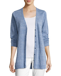 Eileen Fisher Painted Fine Linen Crepe Cardigan Catalina