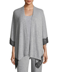Neiman Marcus Cashmere Collection Cashmere Lace Trimmed Shawl Cardigan
