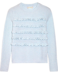 Chinti and Parker Ruffled Ribbed Cashmere Sweater Sky Blue
