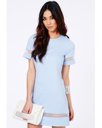 Missguided Soledad Mesh Panel Shift Dress In Baby Blue