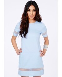 Missguided Soledad Mesh Panel Shift Dress In Baby Blue