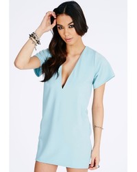 Missguided Subasa Oversized V Neck Shift Dress In Baby Blue