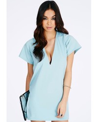 Missguided Subasa Oversized V Neck Shift Dress In Baby Blue