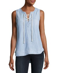 philosophy Lace Up Chambray Top Blue