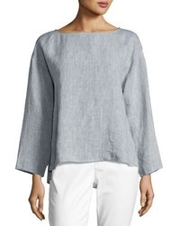 Eileen Fisher Yarn Dyed Linen Box Top Chambray