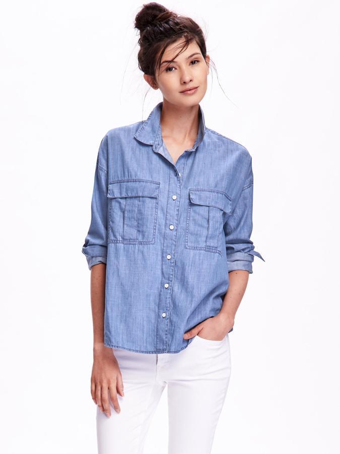 Old Navy Boyfriend Chambray Shirt For, $32 | Old Navy | Lookastic