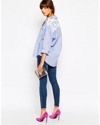 Essentiel Antwerp Shirt In Chambray With Embroidered Placket