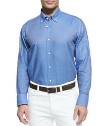 Neiman Marcus Chambray Button Down Shirt Blue