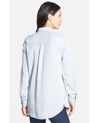 Halogen Petite Denim Chambray Tunic Shirt Size Large P Blue