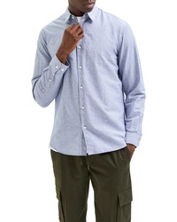 Selected Homme Slim Fit Organic Cotton Linen Button Up Shirt In Medium Blue Denim At Nordstrom