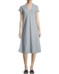 Eileen Fisher Yarn Dyed Handkerchief Dress Medium Blue