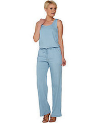 H By Halston Stretch Chambray Sleeveless Jumpsuit