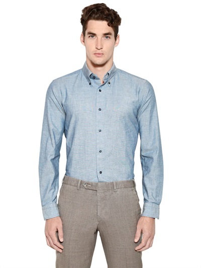 Boglioli Cotton Chambray Button Down Shirt, $250 | LUISAVIAROMA | Lookastic