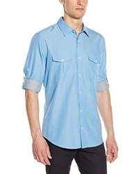 Calvin Klein Long Sleeve Cotton Tencel Chambray Roll Up Woven Shirt