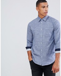 Solid Chambray Plain Shirt In Navy
