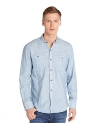 French Connection Light Blue Cotton Button Front Woven