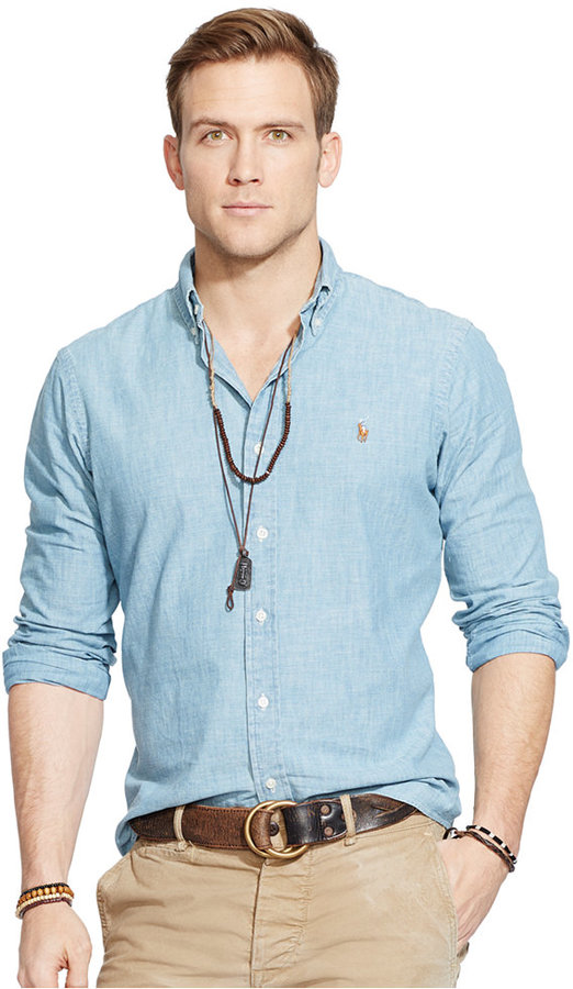Polo Ralph Lauren Long Sleeve Classic Fit Chambray Shirt, $89 | Macy's |  Lookastic