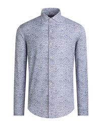 Bugatchi Ooohcotton Tech Chambray Knit Button Up Shirt In White At Nordstrom