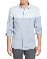 Lacoste Trim Fit Colorblock Chambray Woven Shirt