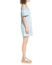 As U Wish Smocked Chambray Off The Shoulder Dress