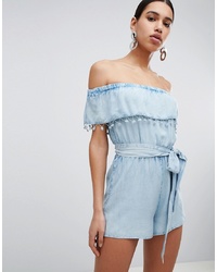 Missguided Chambray Bardot Playsuit