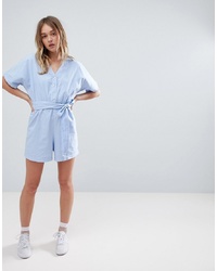 Monki Chambray Playsuit In Light Blue