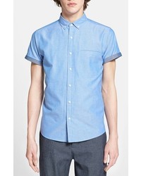 Topman Contrast Trim Short Sleeve Chambray Oxford Shirt