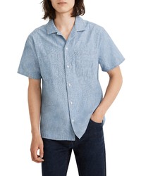 Madewell Easy Indigo Mini Stripe Short Sleeve Button Up Shirt