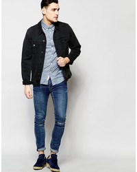 Lee Regular Fit Shirt Button Down Short Sve Chambray In Navy