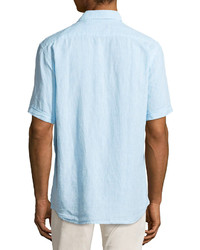 Neiman Marcus Short Sleeve Linen Chambray Shirt Capri