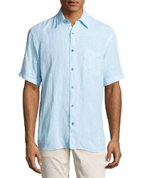 Neiman Marcus Short Sleeve Linen Chambray Shirt Capri